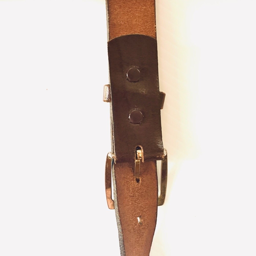 Men’s Belt Sz 44 Top Grain Oil Tanned Leather Brown Brass Buckle 1-1/8” Wide - Picture 9 of 11